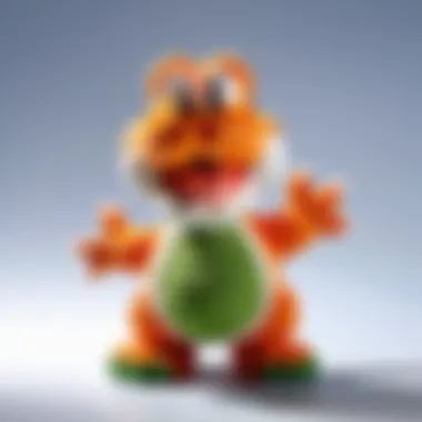 Close-up of intricate woolly texture on Yoshi Amiibo figurine